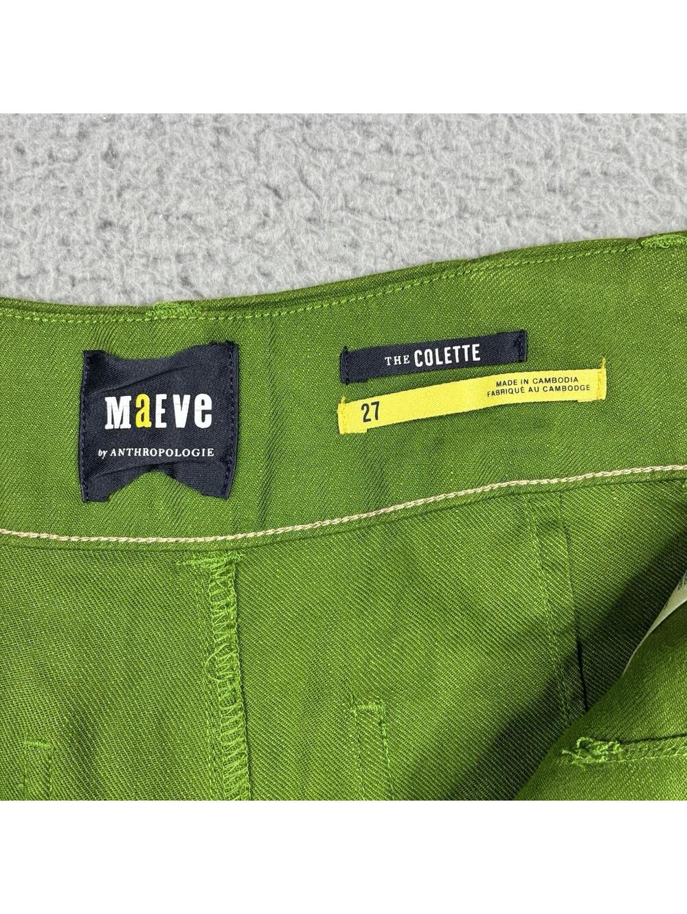 Maeve Anthropologie Colette Pants Womens 27 Green Linen Wide Leg High Rise - Picture 13 of 15